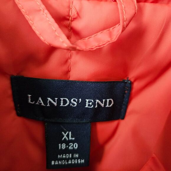 Lands End Down Puffer Vest Snap Orange Womens Size XL 18-20 Outerwear Gorpcore - Picture 3 of 12